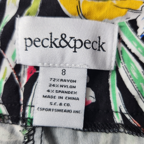 Peck & Peck Tropical Print Pants Women’s Size 8 Black Floral Bird Palm Leaf Slim - Picture 10 of 10